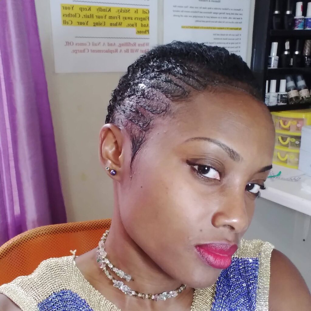 Finished cornrow hairstyle at Julie Michelle Temple Beauty